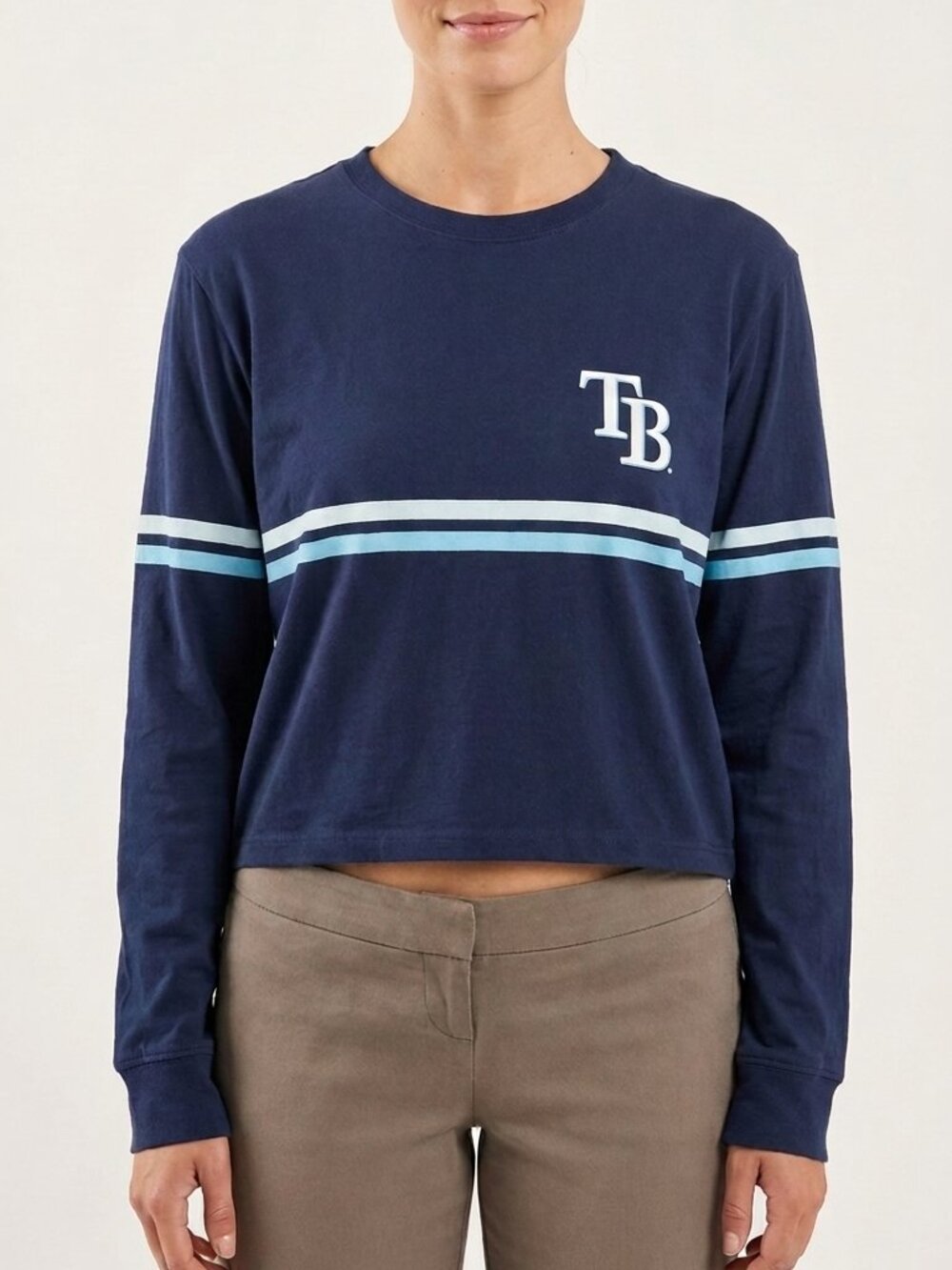 Tampa Bay Rays Cropped Long Sleeve Shirt Tailgate Navy MLB Size L